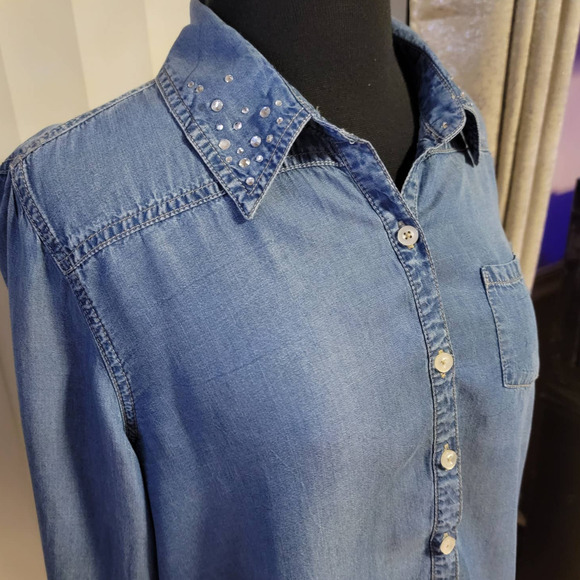 Justice denim blouse long sleeve sz 18 / XL - Picture 5 of 9
